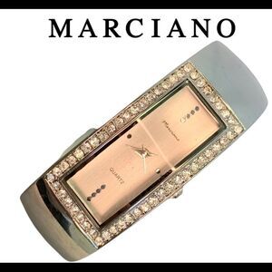 Marciano silver rectangular pastel pink Swarovski crystal trim face watch